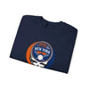 Dark navy crewneck sweatshirt with circular New York Mets Stealie logo graphic