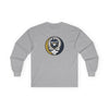 Sport gray long-sleeve T-shirt with centered Milwaukee baseball skull emblem