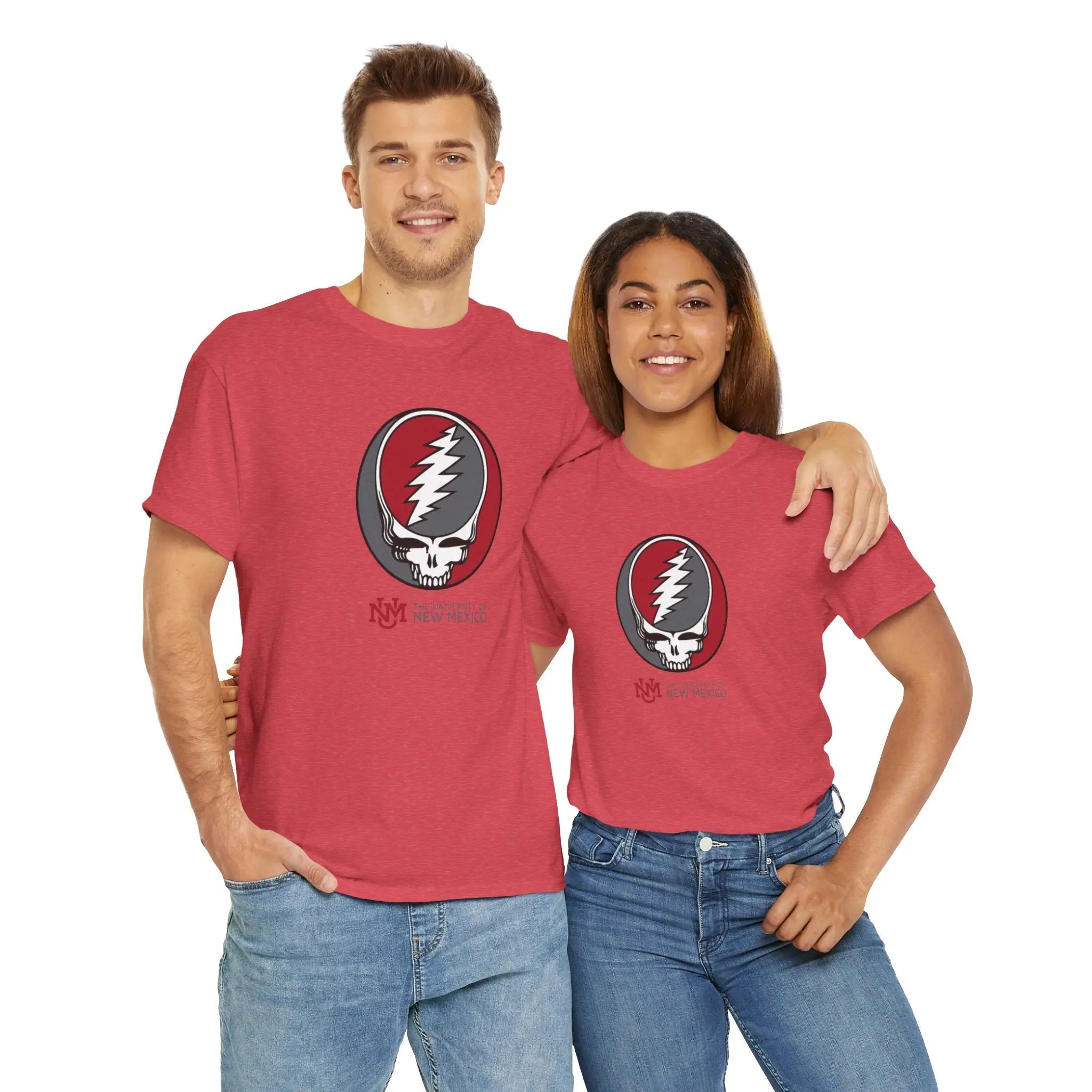 Red Dead T-shirt with skull lightning graphic on front