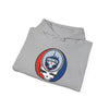 Light gray hoodie with stacked-fold look, drawstring hood, Toronto logo emblem