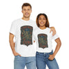 White crewneck T-shirt with Chicago Cubs crest skeleton graphic, worn by two models