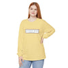 Butter yellow long-sleeve shirt with front rectangular logo patch graphic