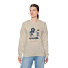 Sand crewneck sweatshirt with cartoon disc-golf graphic on chest