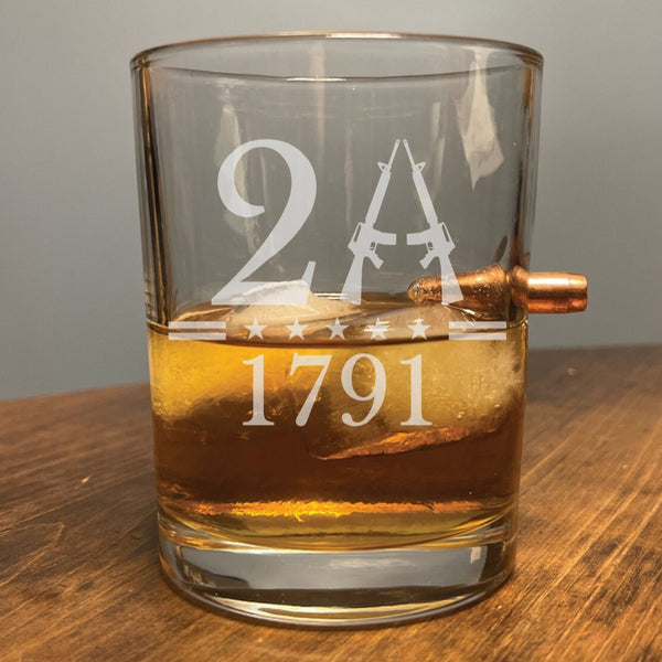2nd Amendment 1791 with .308 Bullet - Laser Etched Whiskey Glass For the Bar Bald Eagle Products