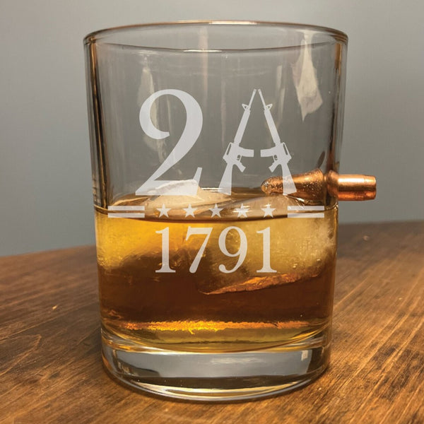 2nd Amendment 1791 with .308 Bullet - Laser Etched Whiskey Glass