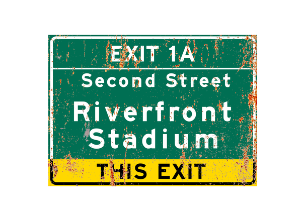 Riverfront Stadium – Classic Stadium Metal Sign For the Sports Lover Winks Print