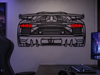 Metal neon car wall art showing a front-style design with red LED accents and SVJ plate
