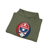 Military green hoodie folded with front circular Philadelphia Phillies logo
