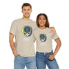 Light tan Stealie logo T-shirt with circular skull graphic and “Philly” text on chest