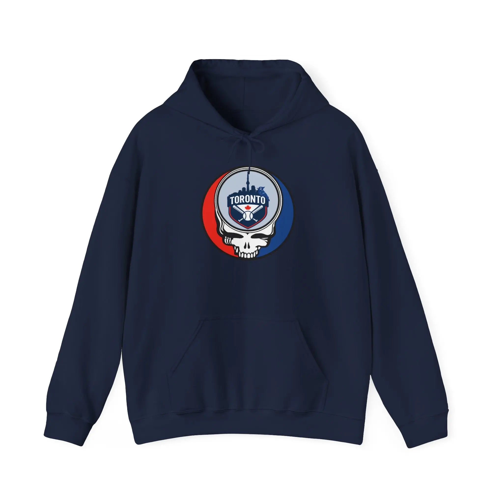 Navy Toronto Blue Jays pullover hoodie with hood, drawstring, and front logo