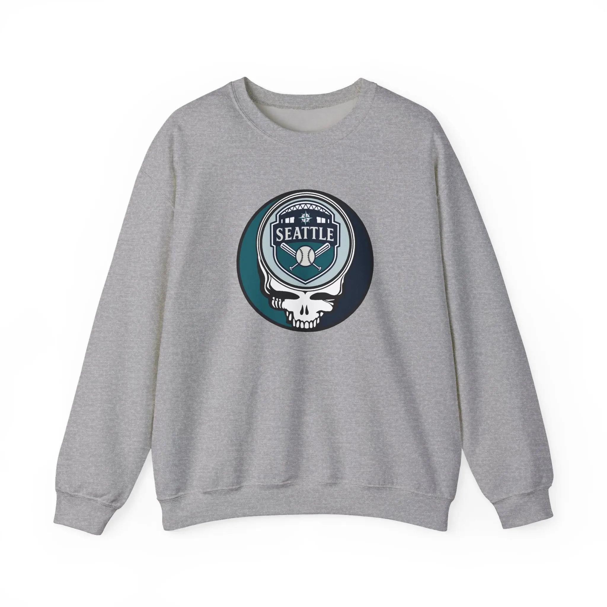 Sport grey crewneck sweatshirt with Seattle Mariners crest skull logo