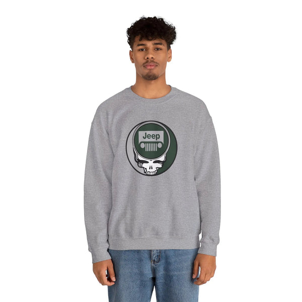 Sport grey crewneck sweatshirt with Jeep logo front graphic