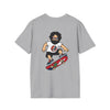 Two-sided print T-shirt in heather gray with skateboard character graphic on front