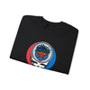 Black crewneck sweatshirt with Miami Marlins skull logo, folded front view