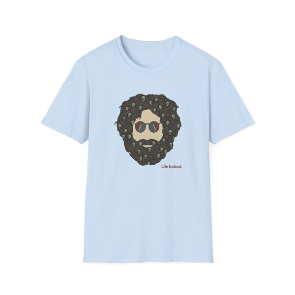 Light blue crewneck T-shirt with bearded skull graphic front print