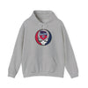 Heather gray pullover hoodie with hood, drawstring, front pocket, Twin Cities logo