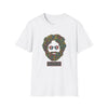 White T-shirt with colorful dancing bears face graphic on the chest.