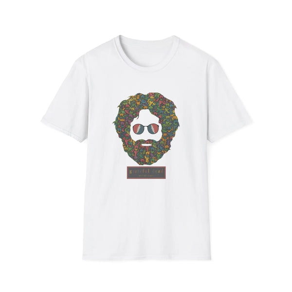 White T-shirt with colorful dancing bears face graphic on the chest.