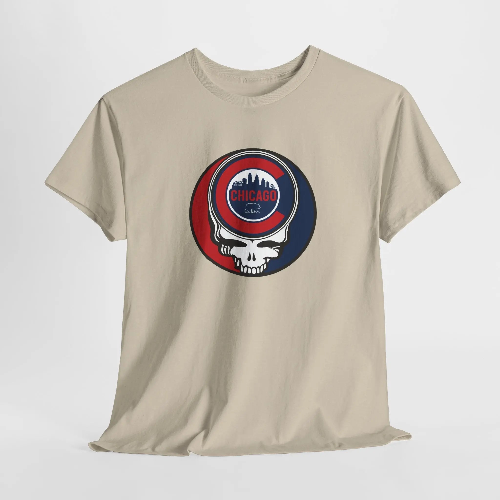 Cream Chicago Stealie skull graphic T-shirt, crew neck, short sleeves