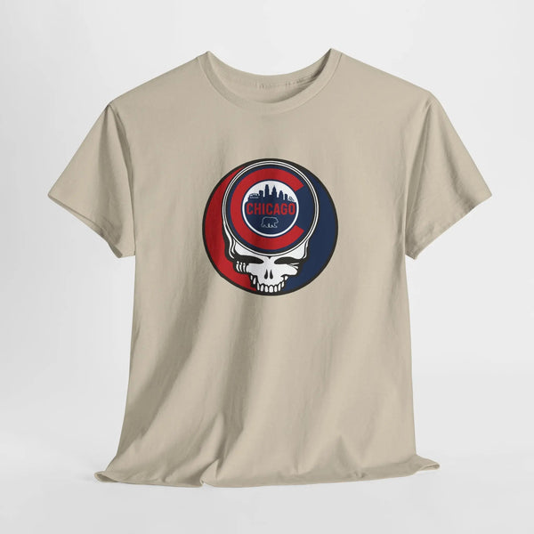 Cream Chicago Stealie skull graphic T-shirt, crew neck, short sleeves