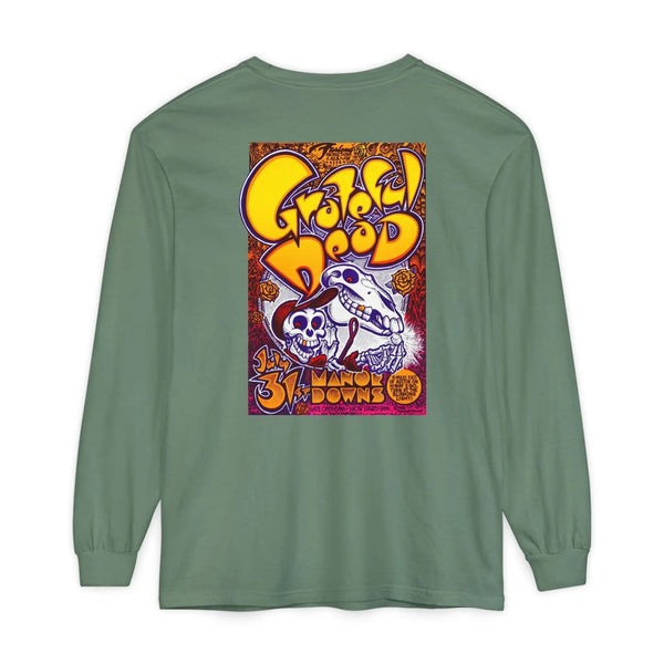 Green long-sleeve T-shirt with large back graphic print