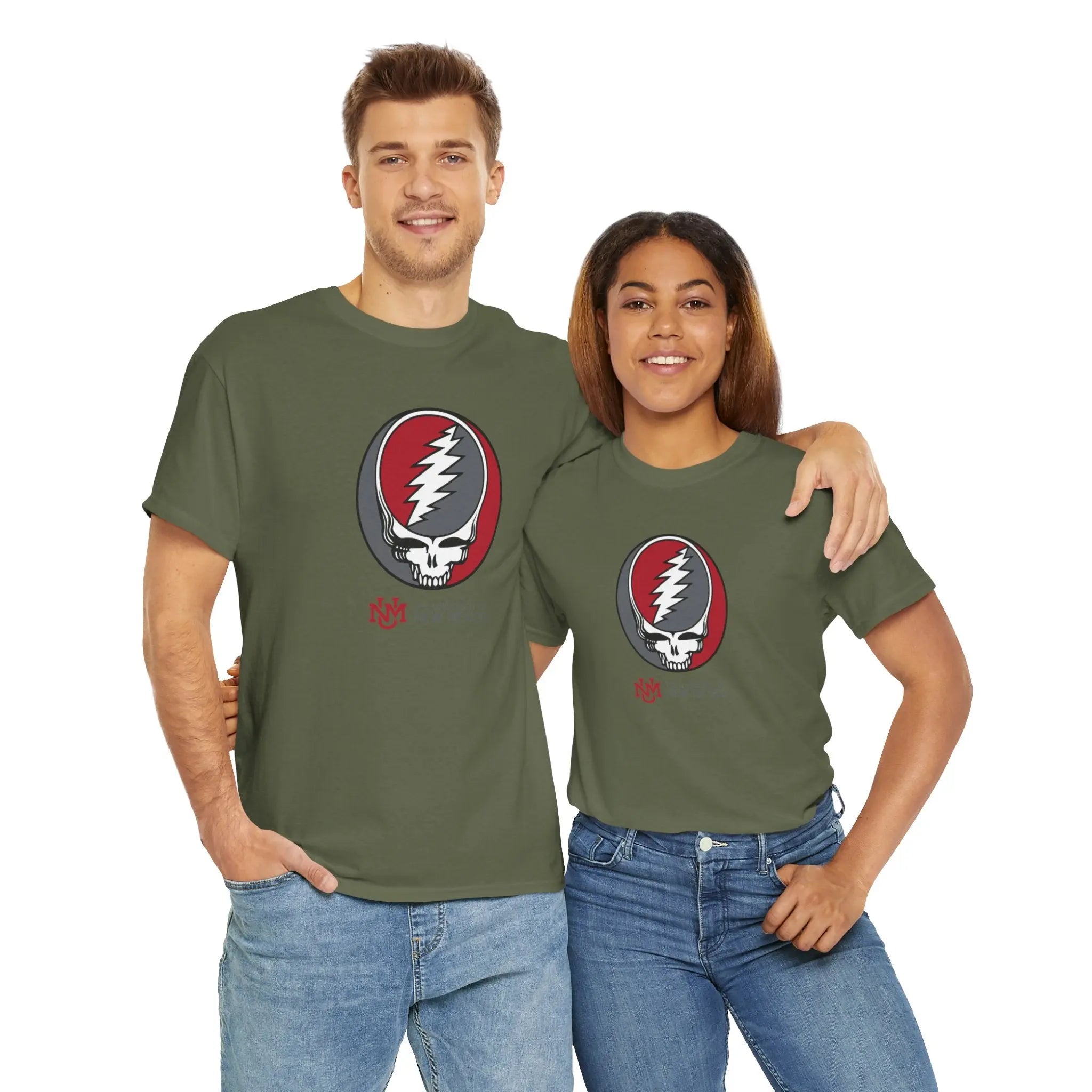 Olive green Dead T-shirt with skull lightning graphic on front