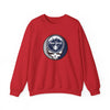 Red crewneck sweatshirt with round New York skull Stealie graphic on front