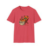Red T-shirt with cartoon bear graphic and "Life is dead." text on chest