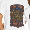 White crew-neck T-shirt with large New York Mets skeleton crest graphic on front