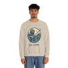 Light beige crewneck sweatshirt with fishing graphic and 'Life is dead.'