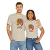 Sand football t-shirt with circular M helmet logo graphic and 'FOOTBALL' text
