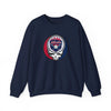 Navy crewneck sweatshirt with circular Atlanta logo skull graphic