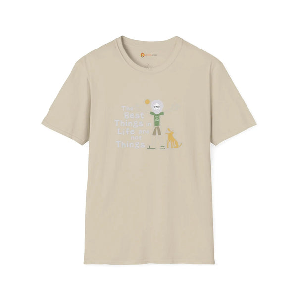 Sand graphic T-shirt with crew neck and short sleeves, front slogan and animal art