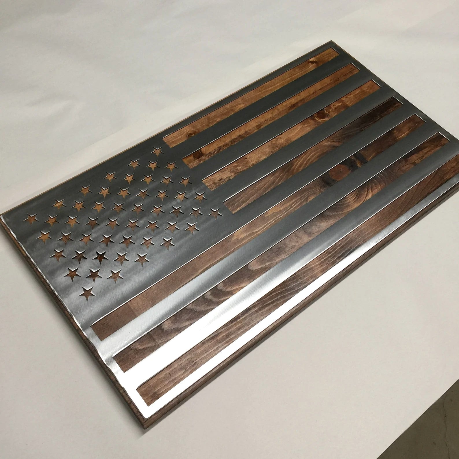 3 Foot - Metal American Flag on Dark Wood For the Man Cave McCurdy Woodworking