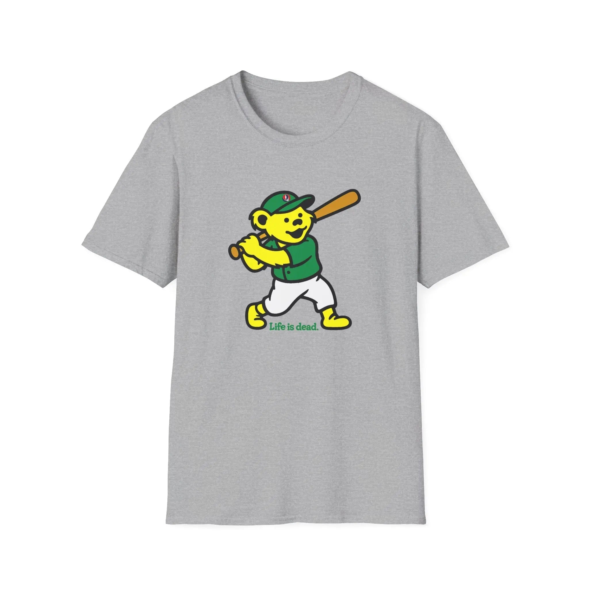 Light grey T-shirt with dancing bear graphic and text 