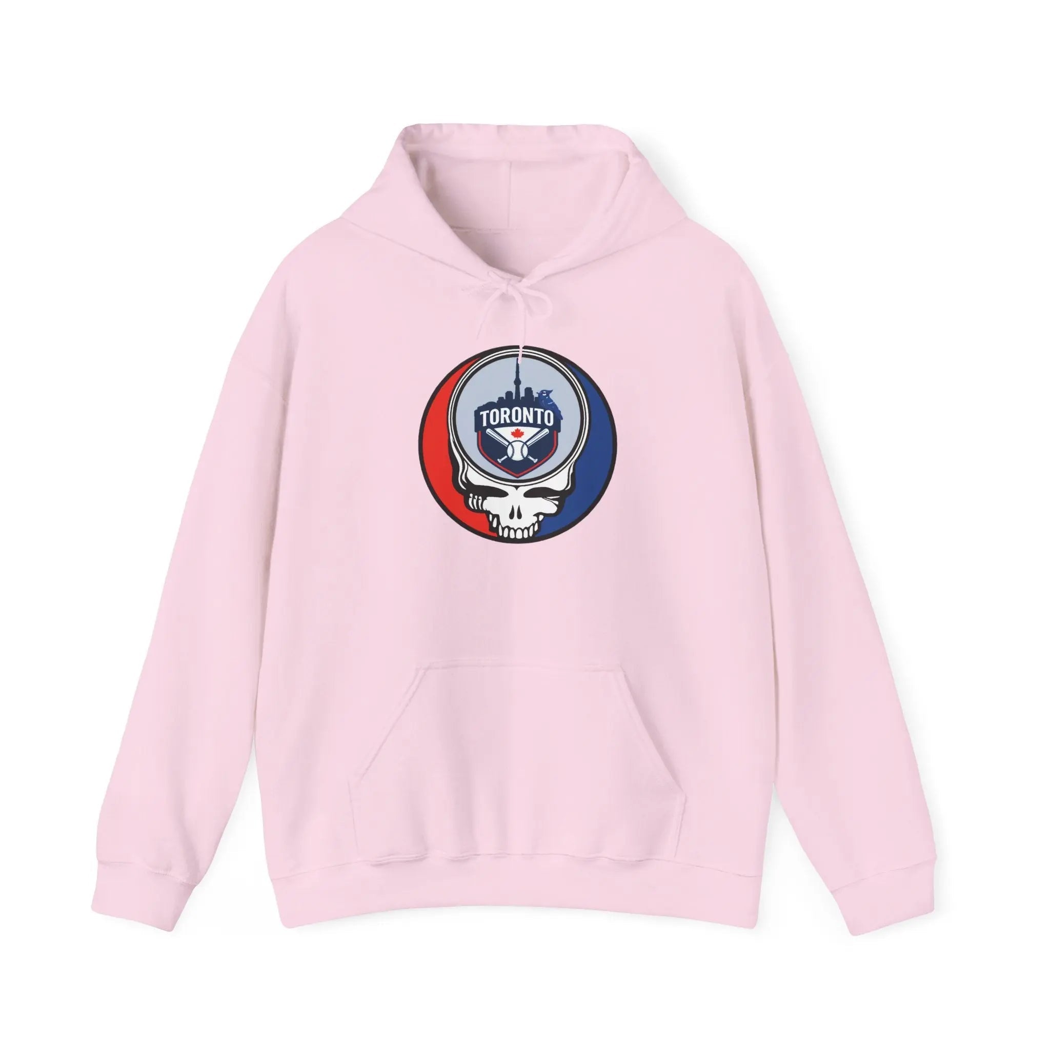 Light pink Toronto Blue Jays pullover hoodie with hood, drawstring, and front logo