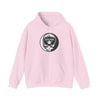 Light pink hoodie with drawstring hood, front pouch pocket, and circular Chicago Stealie logo