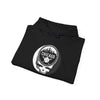 Black hoodie folded top with hood and Chicago Stealie circular graphic