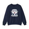 Navy crewneck sweatshirt with front bus graphic print