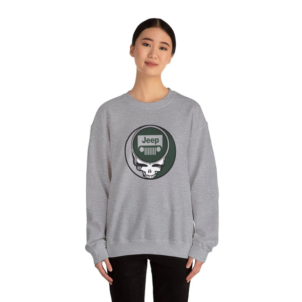 Sport grey crewneck sweatshirt with Jeep logo front graphic