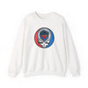 White crewneck sweatshirt with Miami Marlins skull logo graphic on chest
