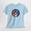 Light blue crewneck T-shirt with New York Mets skull logo graphic