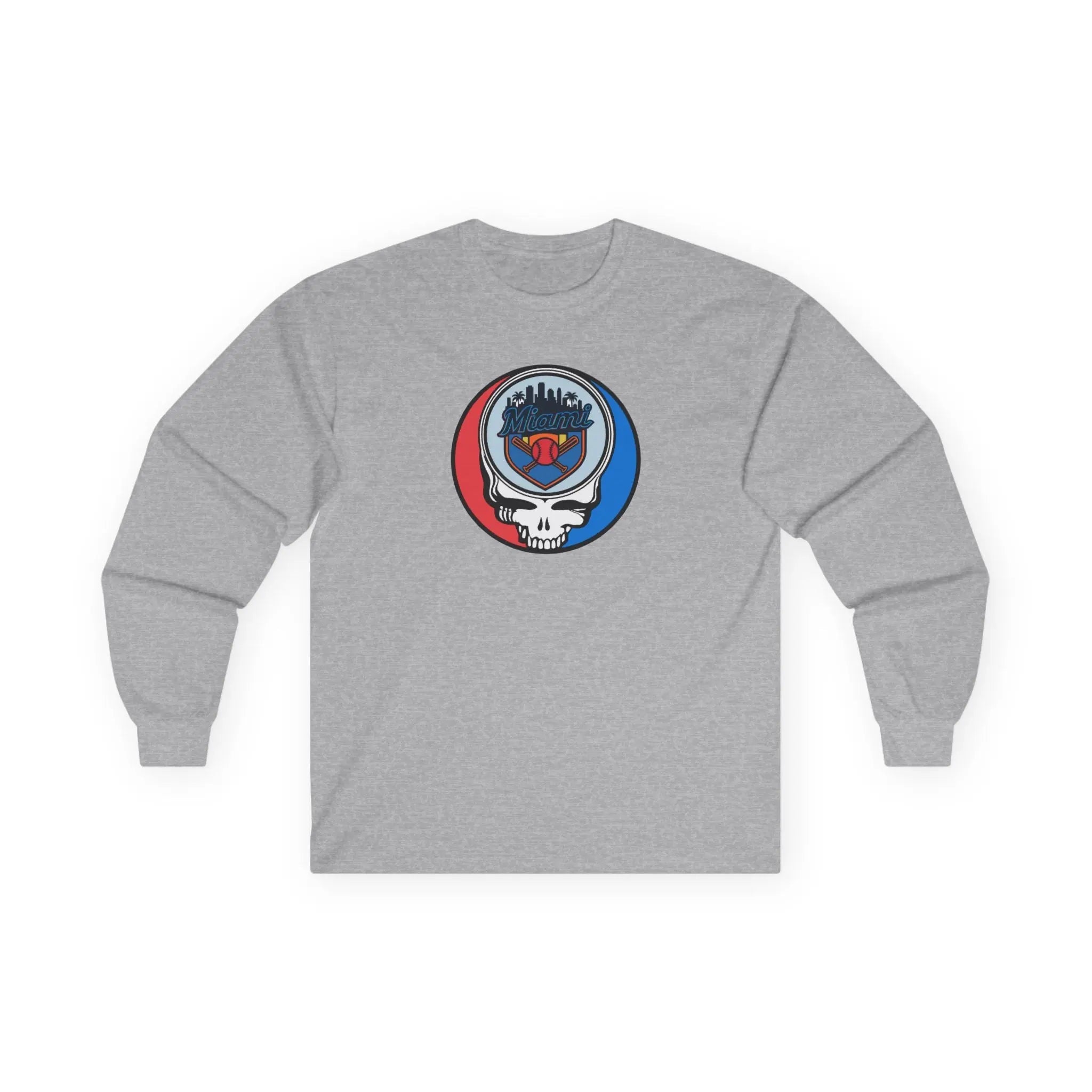 Sport gray long-sleeve T-shirt with front-center circular team Stealie logo