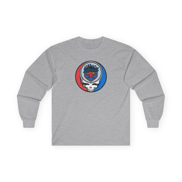 Sport gray long-sleeve T-shirt with front-center circular team Stealie logo