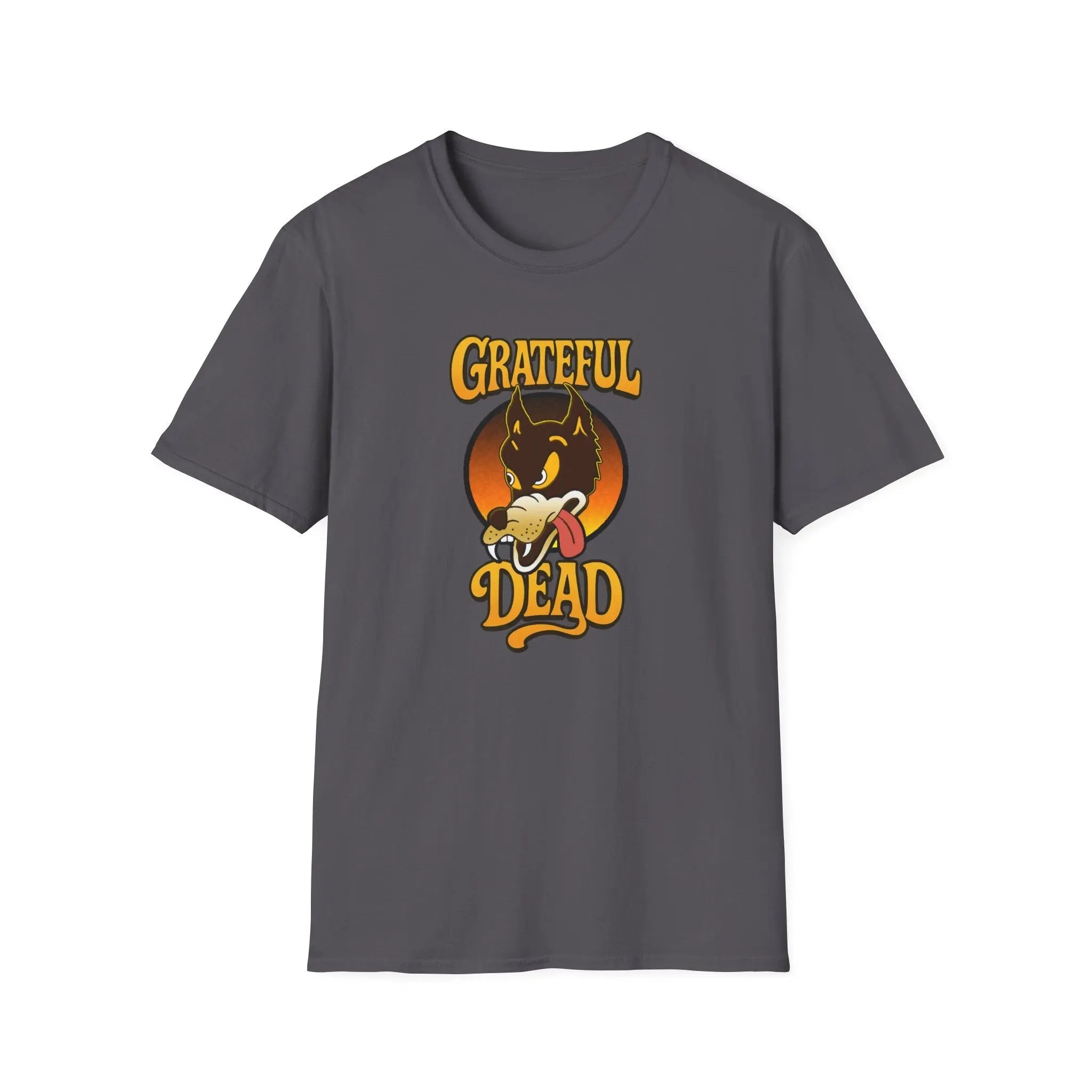 Dark gray T-shirt with front graphic of wolf head and “Grateful Dead” text