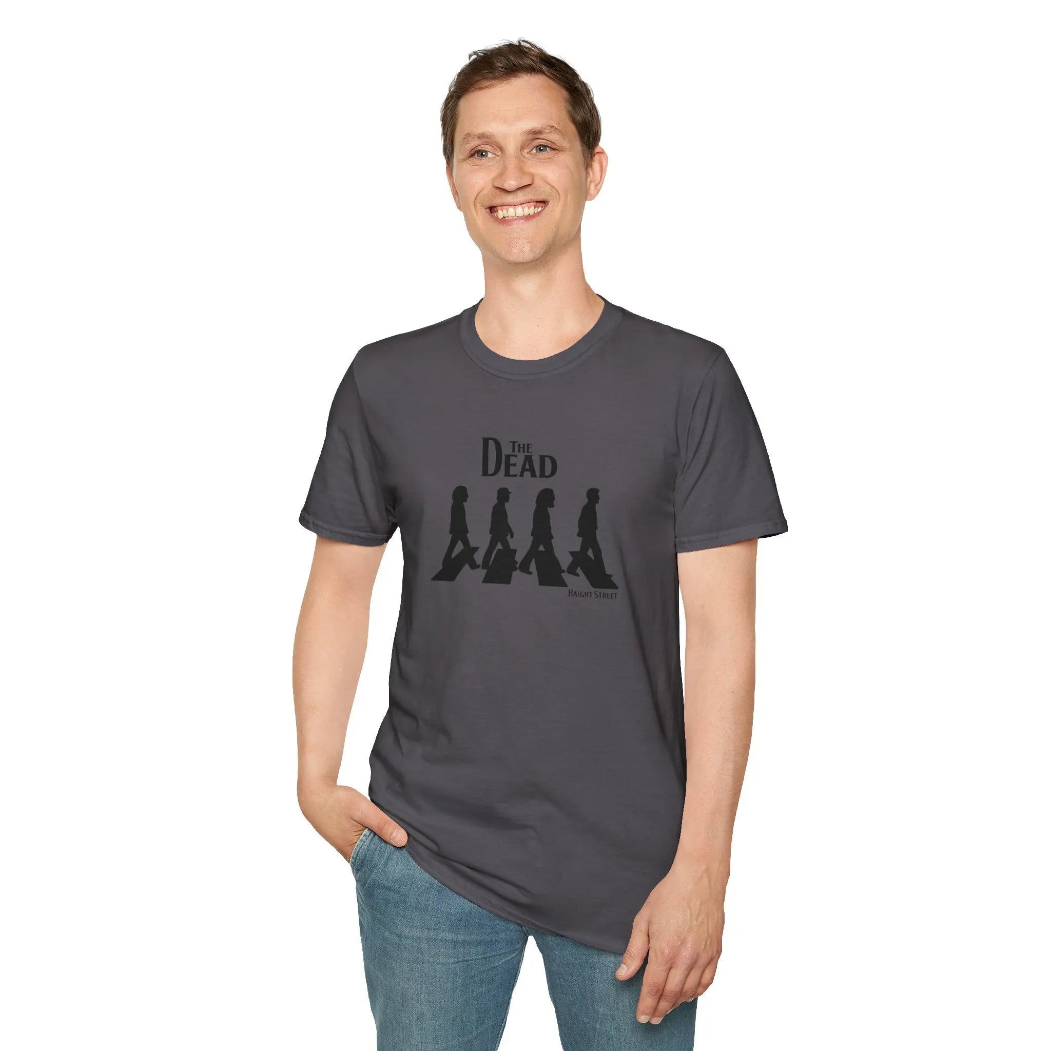 Charcoal crewneck T-shirt with black crosswalk silhouette graphic