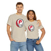 Beige short-sleeve T-shirt with circular P skull team logo