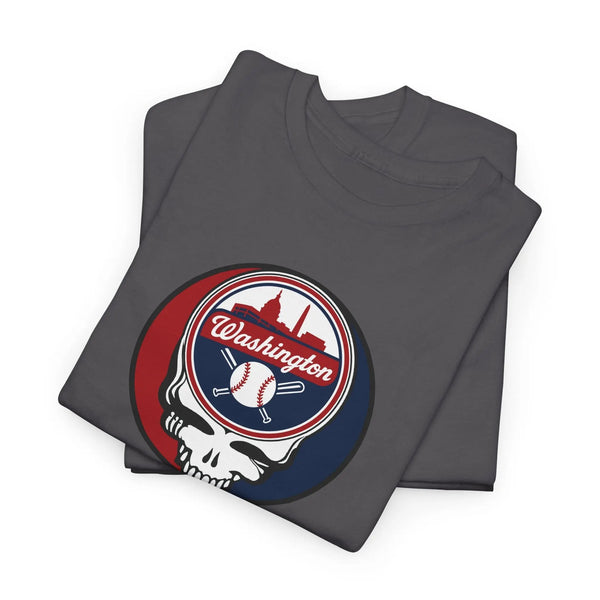 Charcoal T-shirt with Washington circular logo graphic and skull