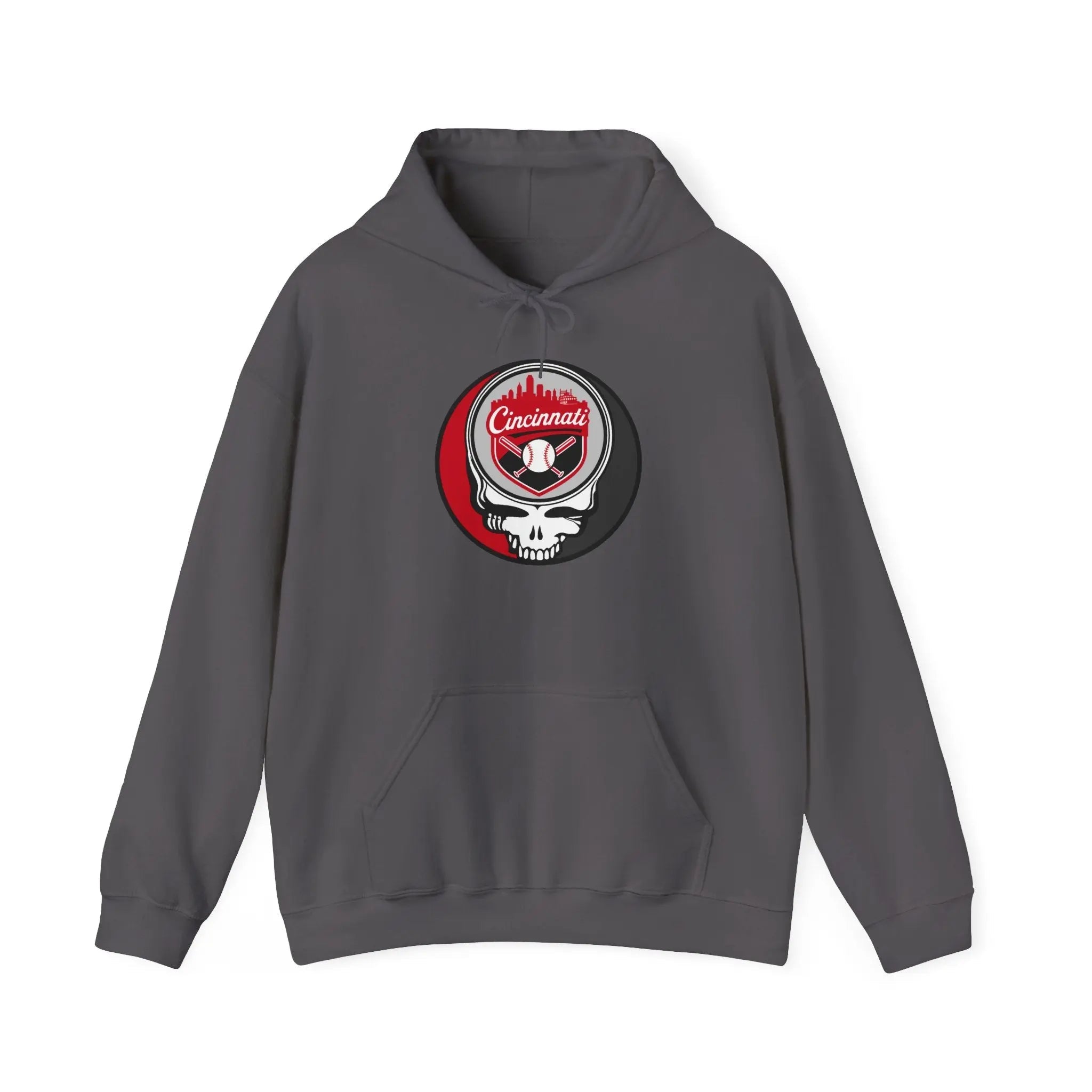Charcoal Cincinnati logo hoodie with drawstring hood and kangaroo pocket