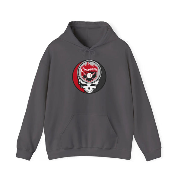 Charcoal Cincinnati logo hoodie with drawstring hood and kangaroo pocket